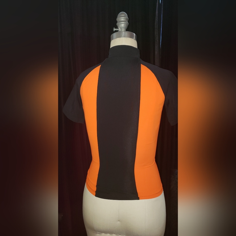 New Y3 Yohji Yamamoto Adidas black neon orange fitted crop short sleeve top xs